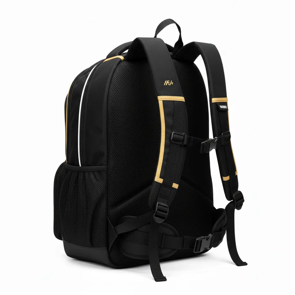Custom Soccer Backpack - Black, Gold, White - Backpack - Back View - HAMCO Sports Inc.