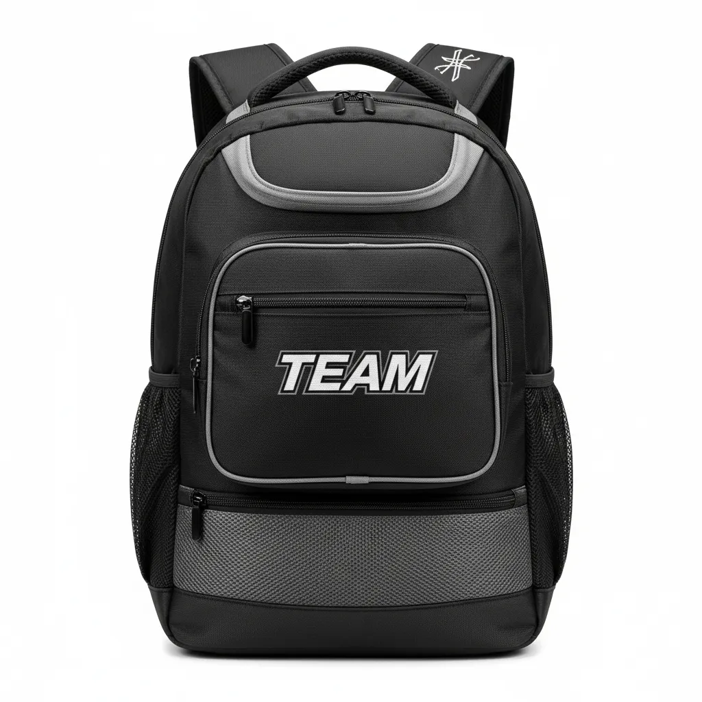 Custom Soccer Backpack - Black, Grey - Backpack - Front View - HAMCO Sports Inc.