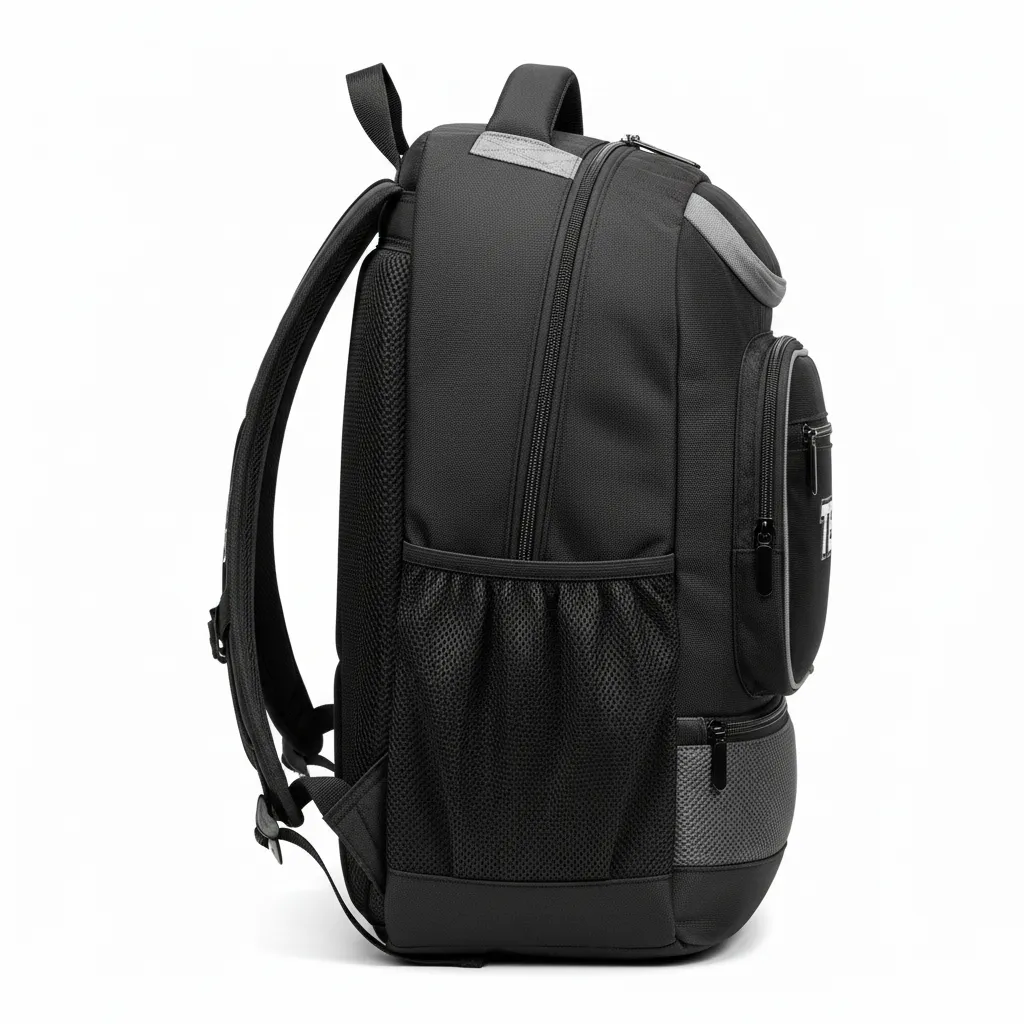 Custom Soccer Backpack - Black, Grey - Backpack - Side View - HAMCO Sports Inc.