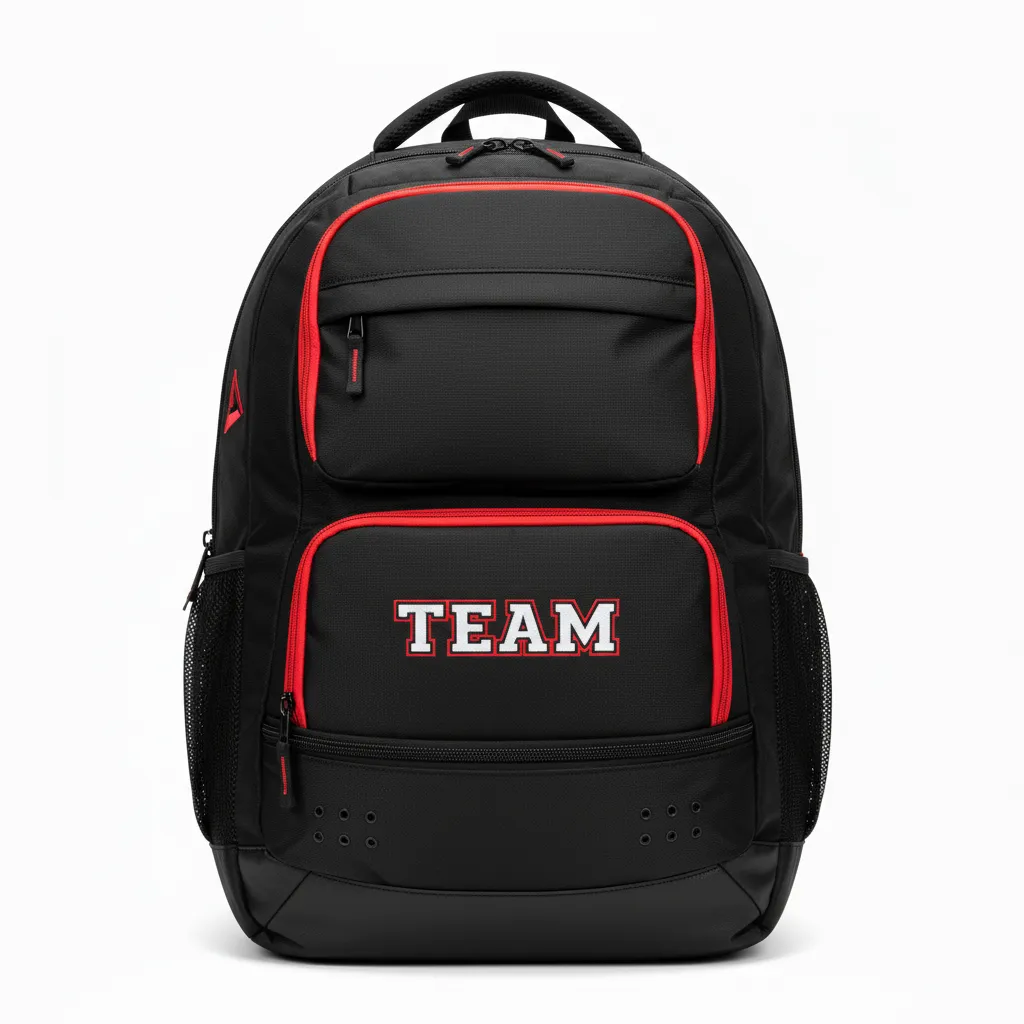 Custom Soccer Backpack - Black, Red - Backpack - Front View - HAMCO Sports Inc.