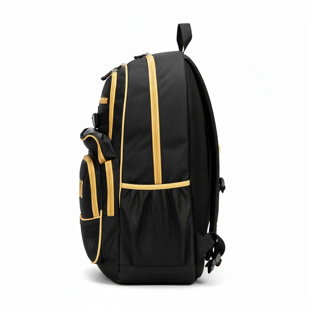 Custom Soccer Backpack - Black, Gold - Backpack Vegas - Side View - HAMCO Sports Inc.