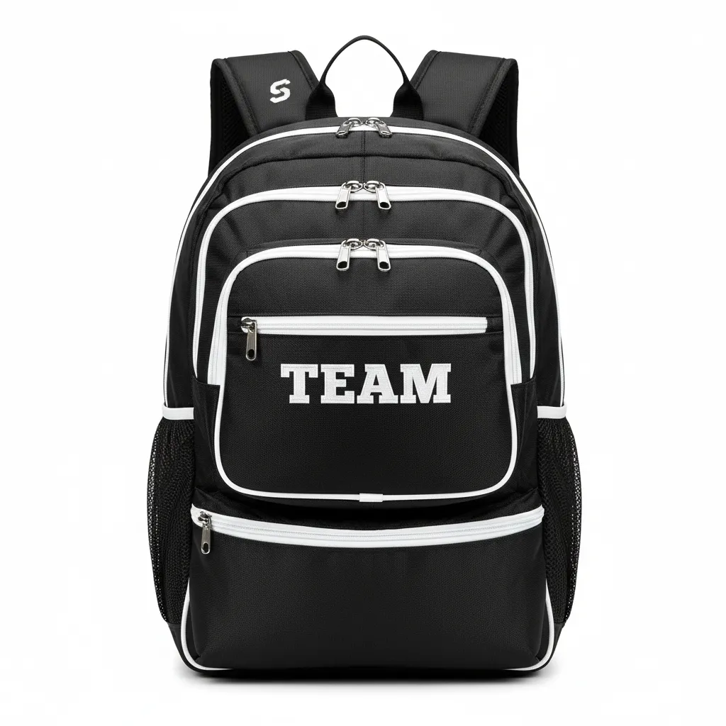 Custom Soccer Backpack - Black, White - Backpack - Front View - HAMCO Sports Inc.