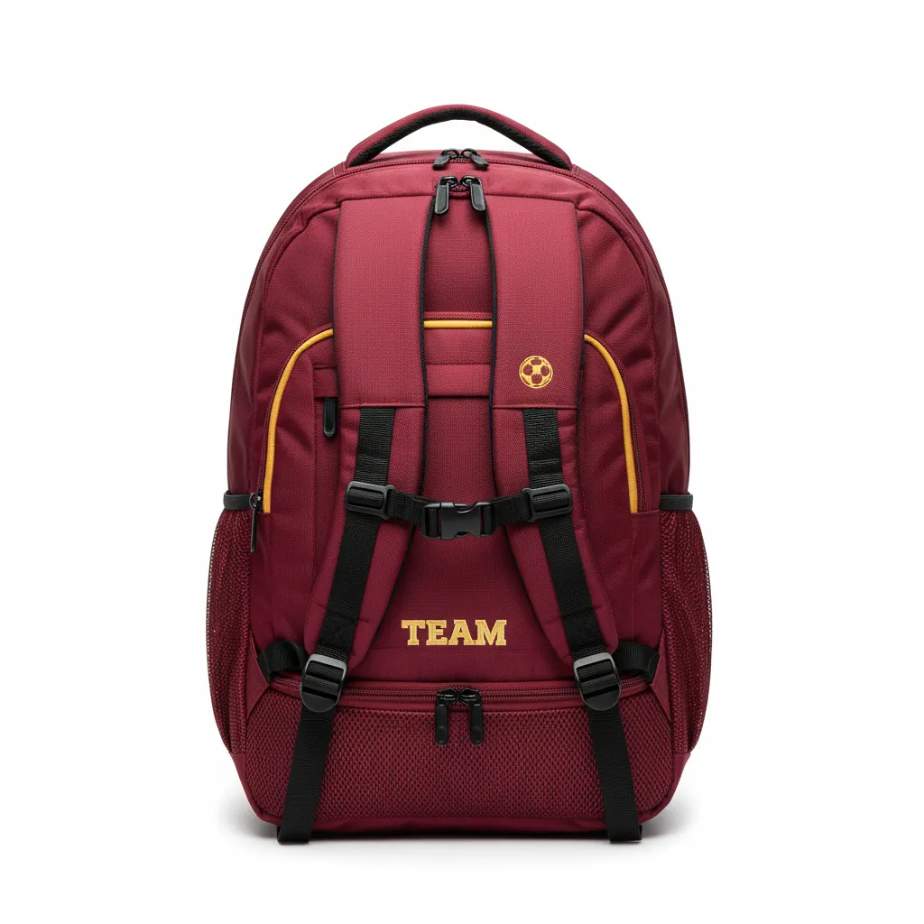Custom Soccer Backpack - Burgundy, Gold - Backpack - Front View - HAMCO Sports Inc.