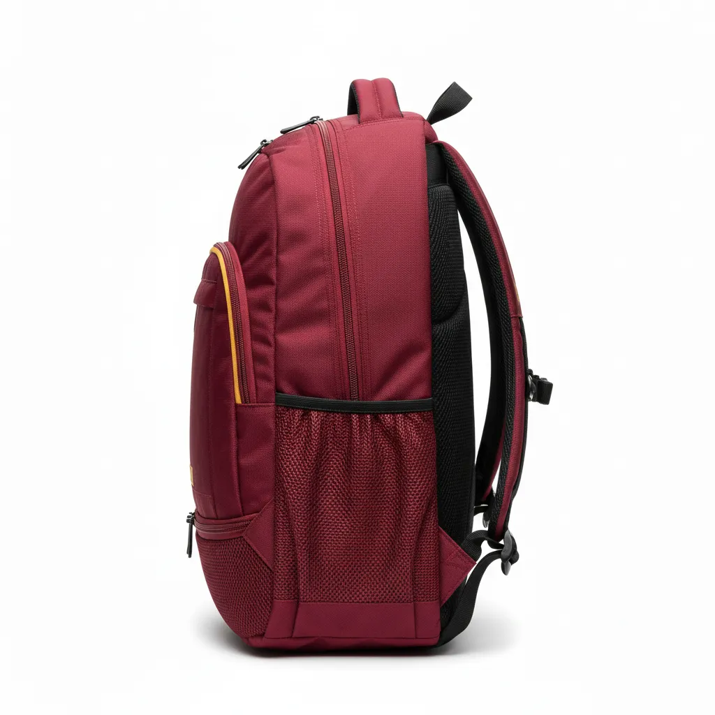 Custom Soccer Backpack - Burgundy, Gold - Backpack - Side View - HAMCO Sports Inc.