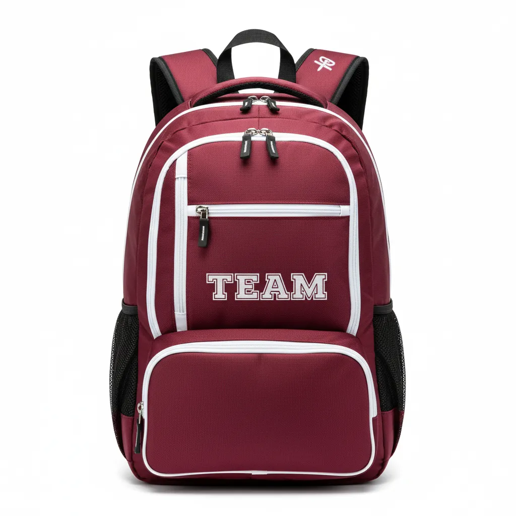 Custom Soccer Backpack - Burgundy, White - Backpack - Front View - HAMCO Sports Inc.