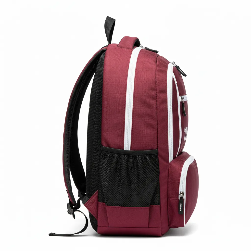 Custom Soccer Backpack - Burgundy, White - Backpack - Side View - HAMCO Sports Inc.