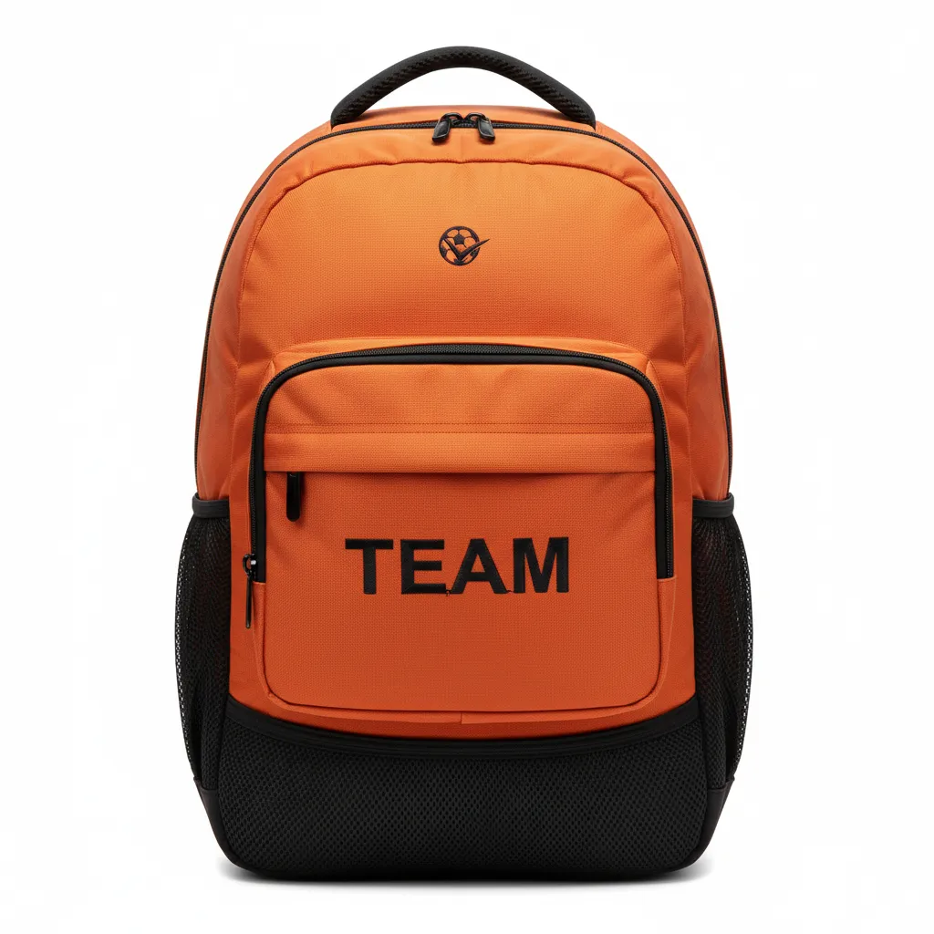 Custom Soccer Backpack - Burnt, Orange, Black - Backpack - Front View - HAMCO Sports Inc.
