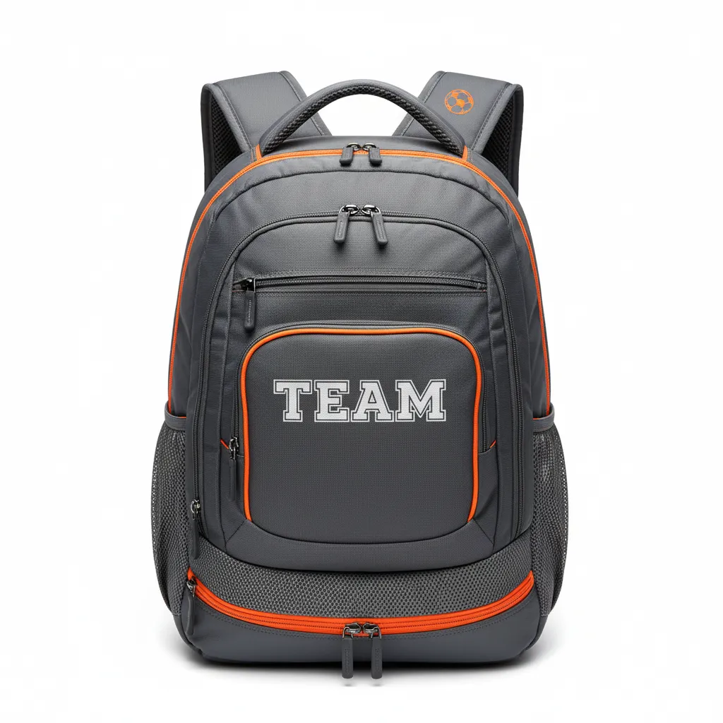 Custom Soccer Backpack - Orange - Backpack Charcoal Neon - Front View - HAMCO Sports Inc.