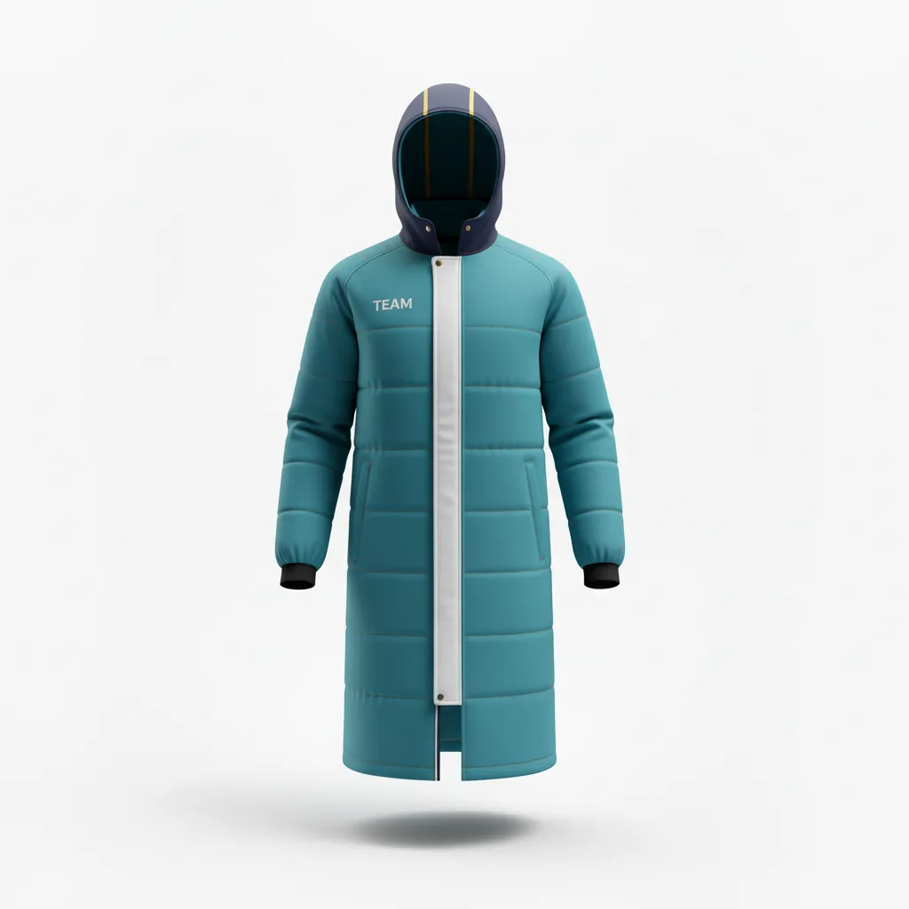 Custom Soccer Bench Jacket - White - Bench Coat Aqua - Front View - HAMCO Sports Inc.