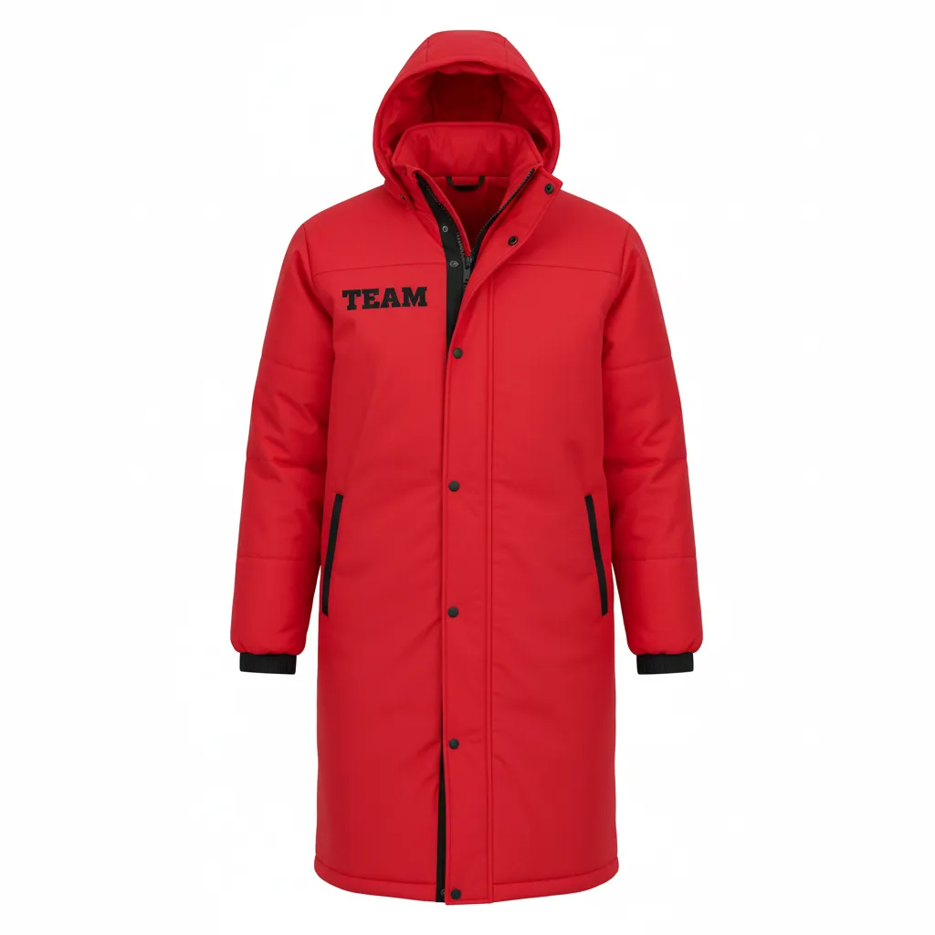 Custom Soccer Bench Jacket - Red, Black - Bench Coat Athletic - Front View - HAMCO Sports Inc.