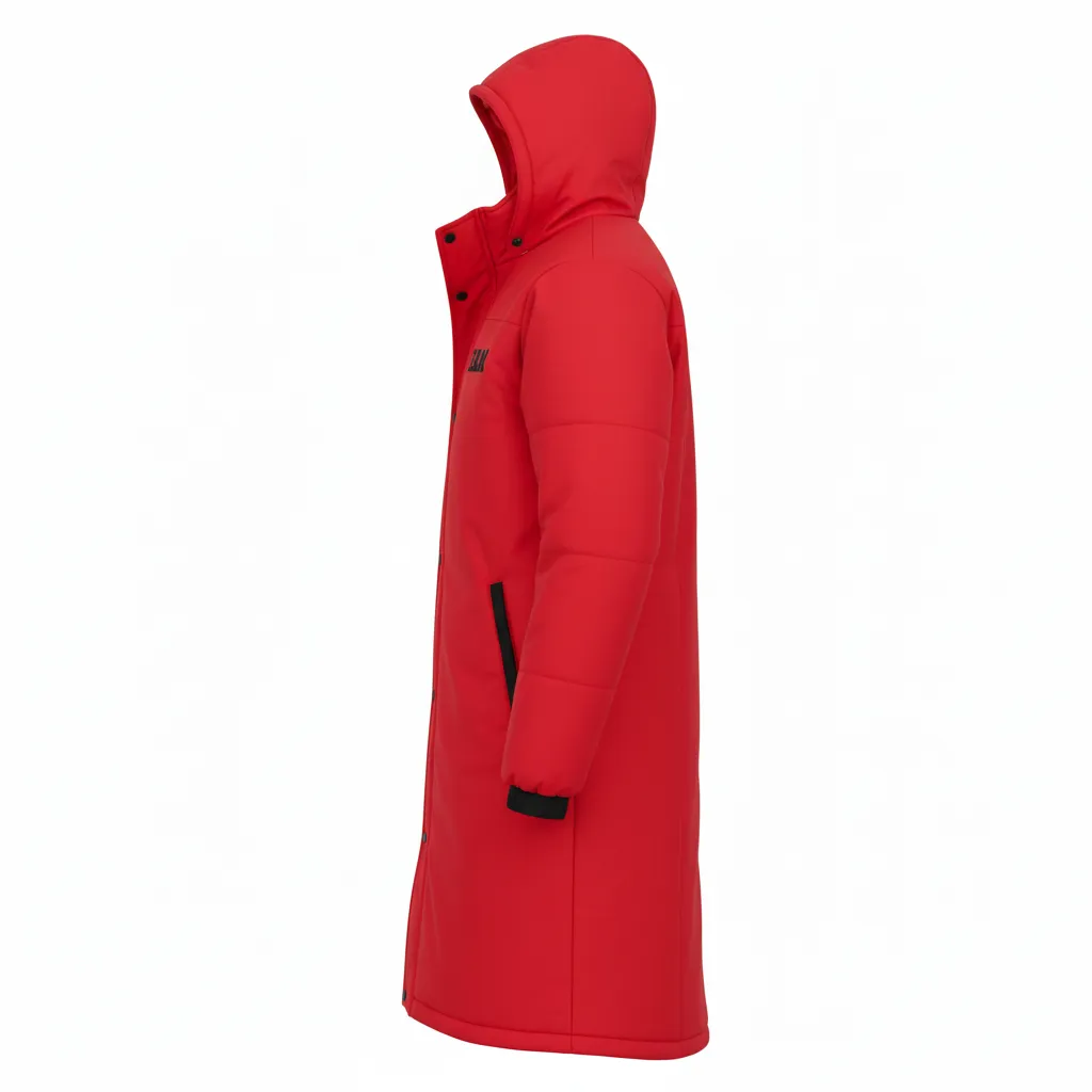 Custom Soccer Bench Jacket - Red, Black - Bench Coat Athletic - Side View - HAMCO Sports Inc.