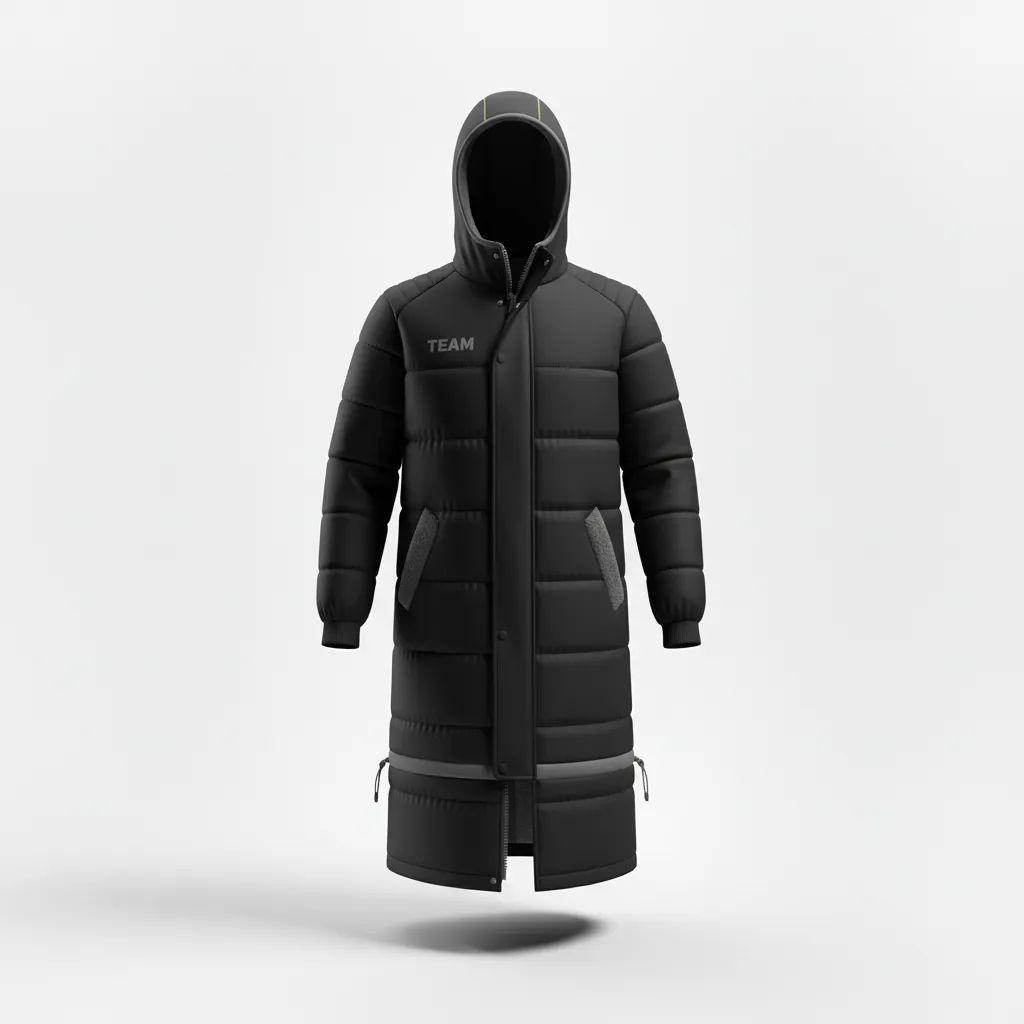 Custom Soccer Bench Jacket - Black, Grey - Bench Coat - Front View - HAMCO Sports Inc.