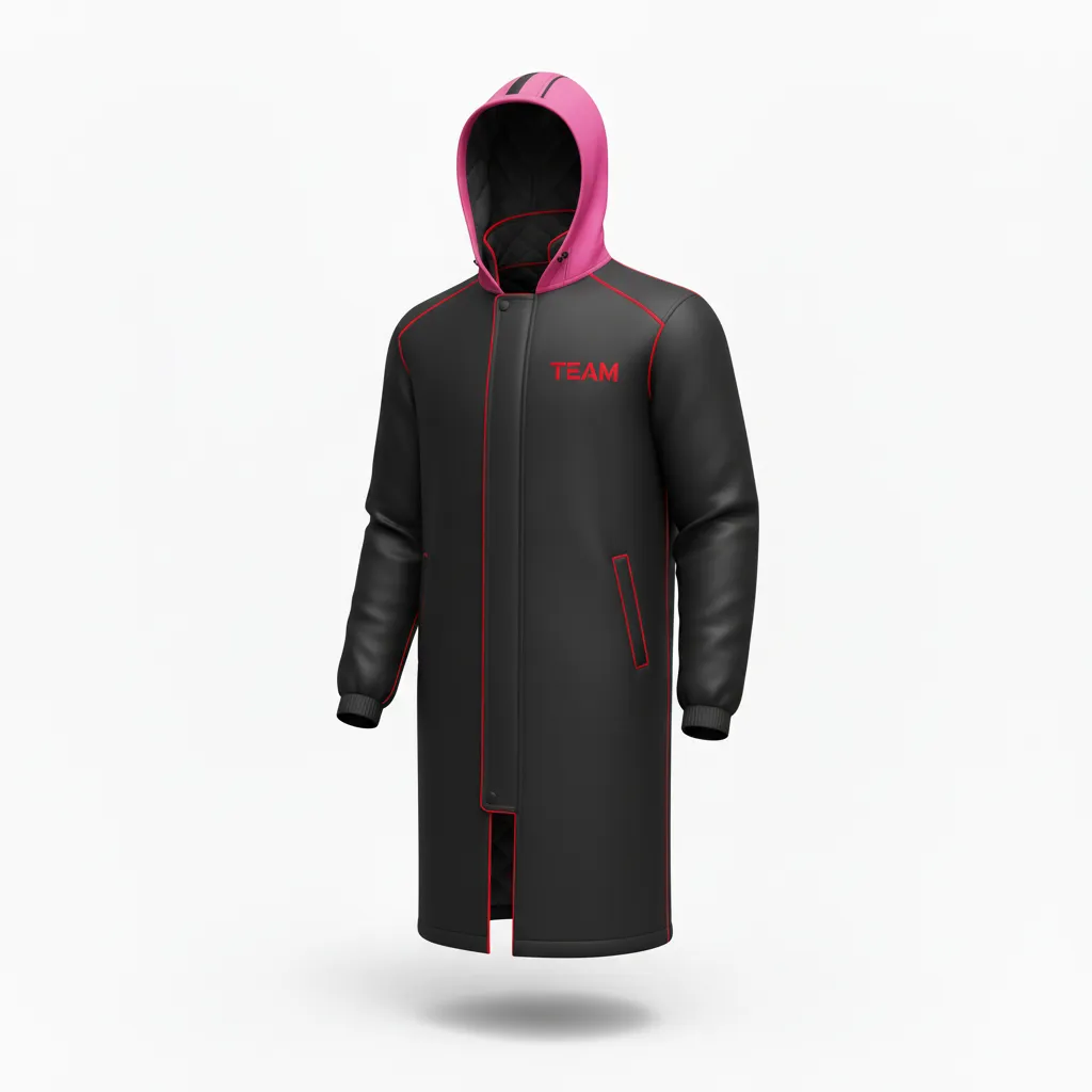 Custom Soccer Bench Jacket - Black, Red - Bench Coat - Front View - HAMCO Sports Inc.