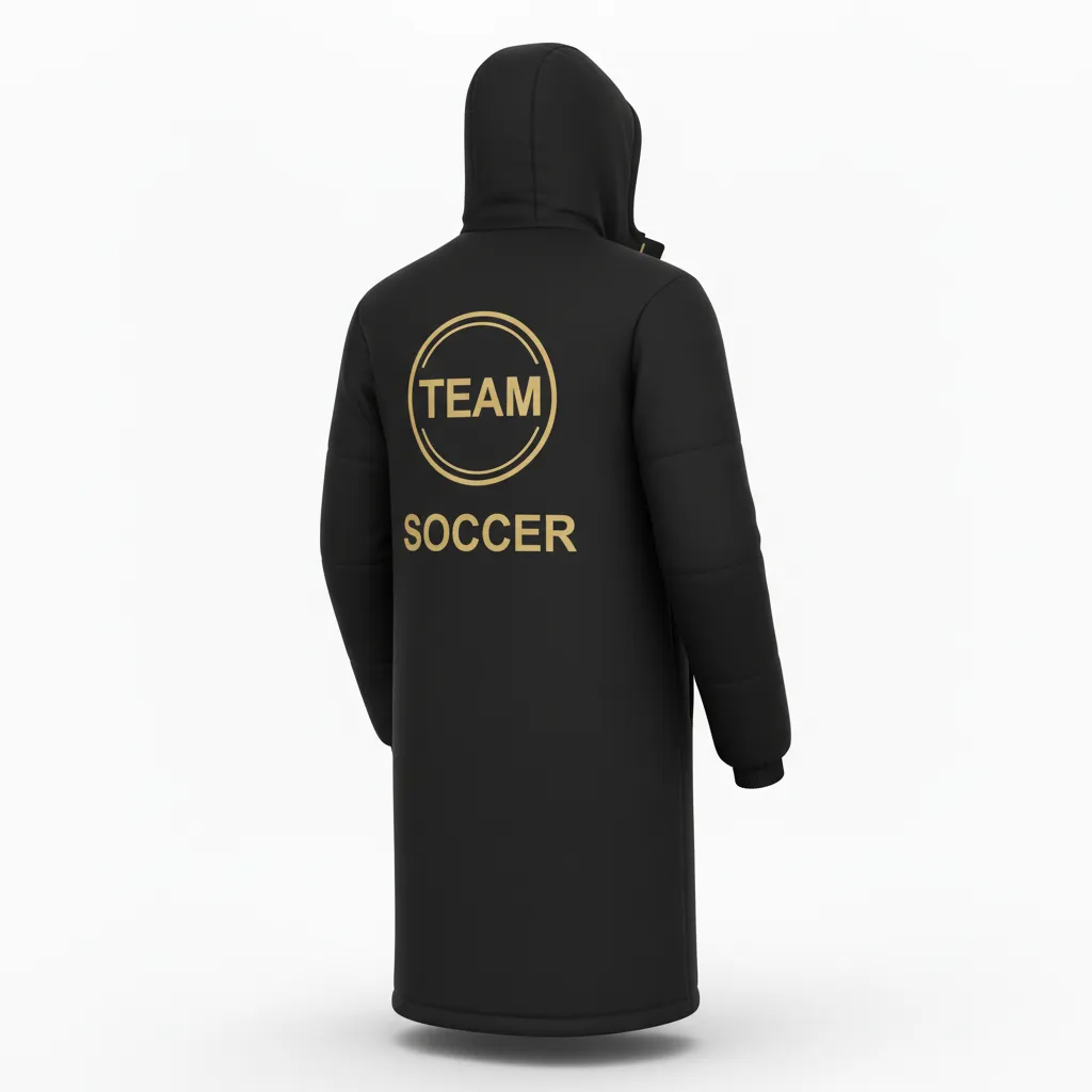 Custom Soccer Bench Jacket - Black, Gold - Bench Coat Vegas - Back View - HAMCO Sports Inc.