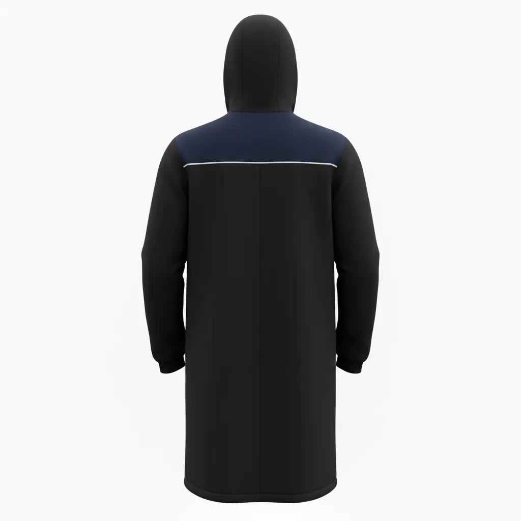 Custom Soccer Bench Jacket - Black, White - Bench Coat - Back View - HAMCO Sports Inc.