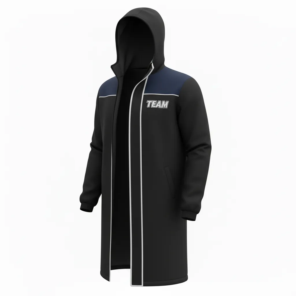 Custom Soccer Bench Jacket - Black, White - Bench Coat - Front View - HAMCO Sports Inc.