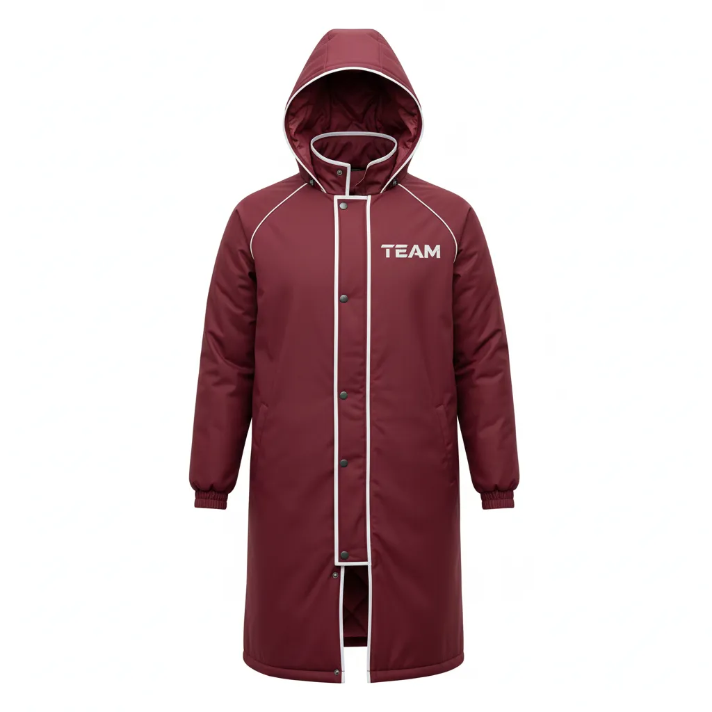 Custom Soccer Bench Jacket - Burgundy, White - Bench Coat - Front View - HAMCO Sports Inc.