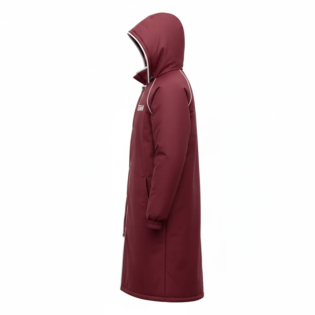 Custom Soccer Bench Jacket - Burgundy, White - Bench Coat - Side View - HAMCO Sports Inc.