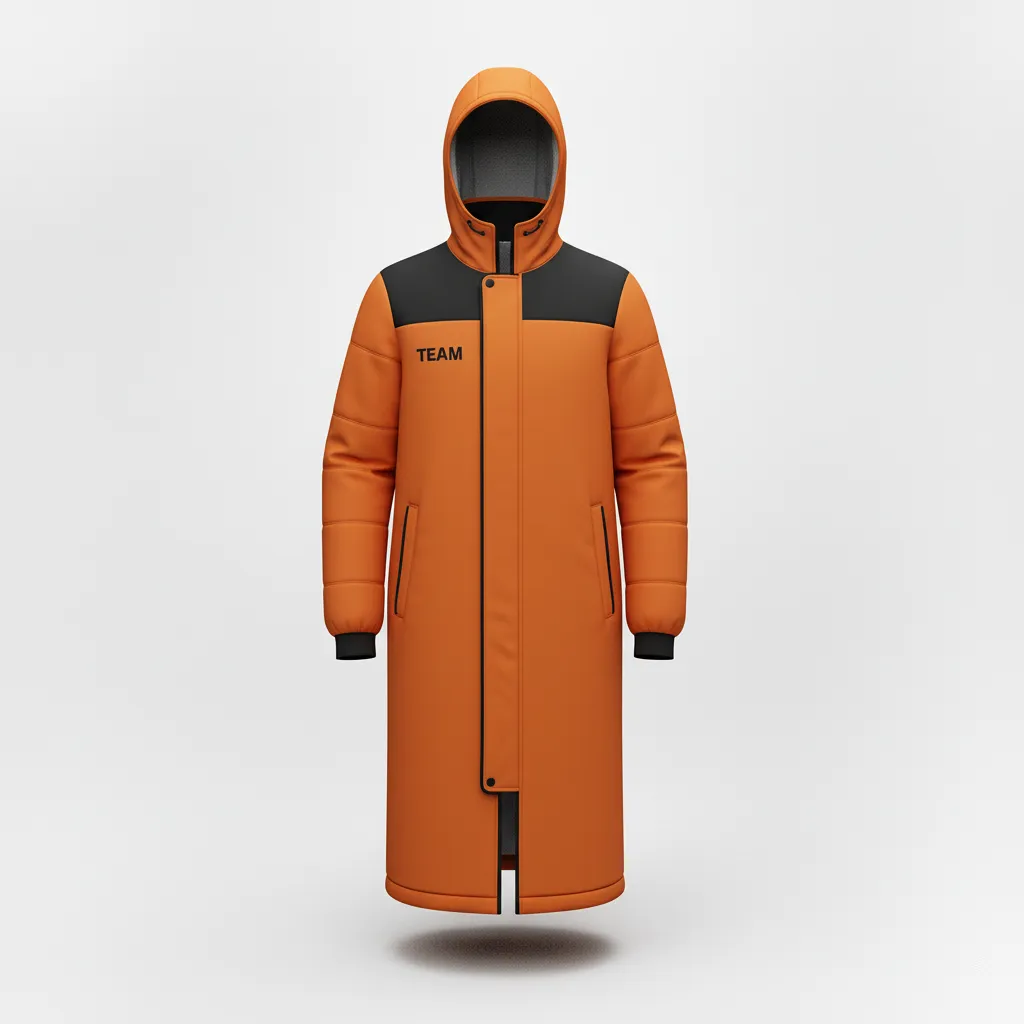 Custom Soccer Bench Jacket - Burnt, Orange, Black - Bench Coat - Front View - HAMCO Sports Inc.