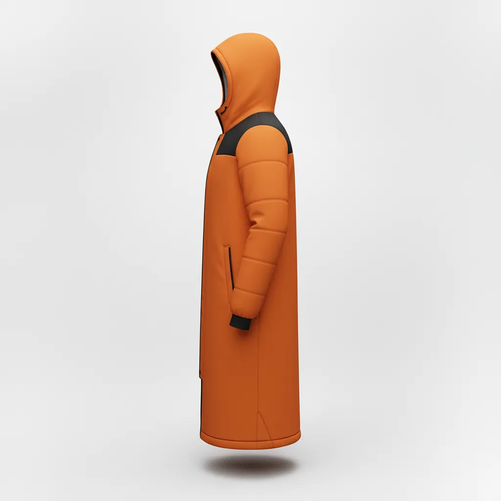 Custom Soccer Bench Jacket - Burnt, Orange, Black - Bench Coat - Side View - HAMCO Sports Inc.