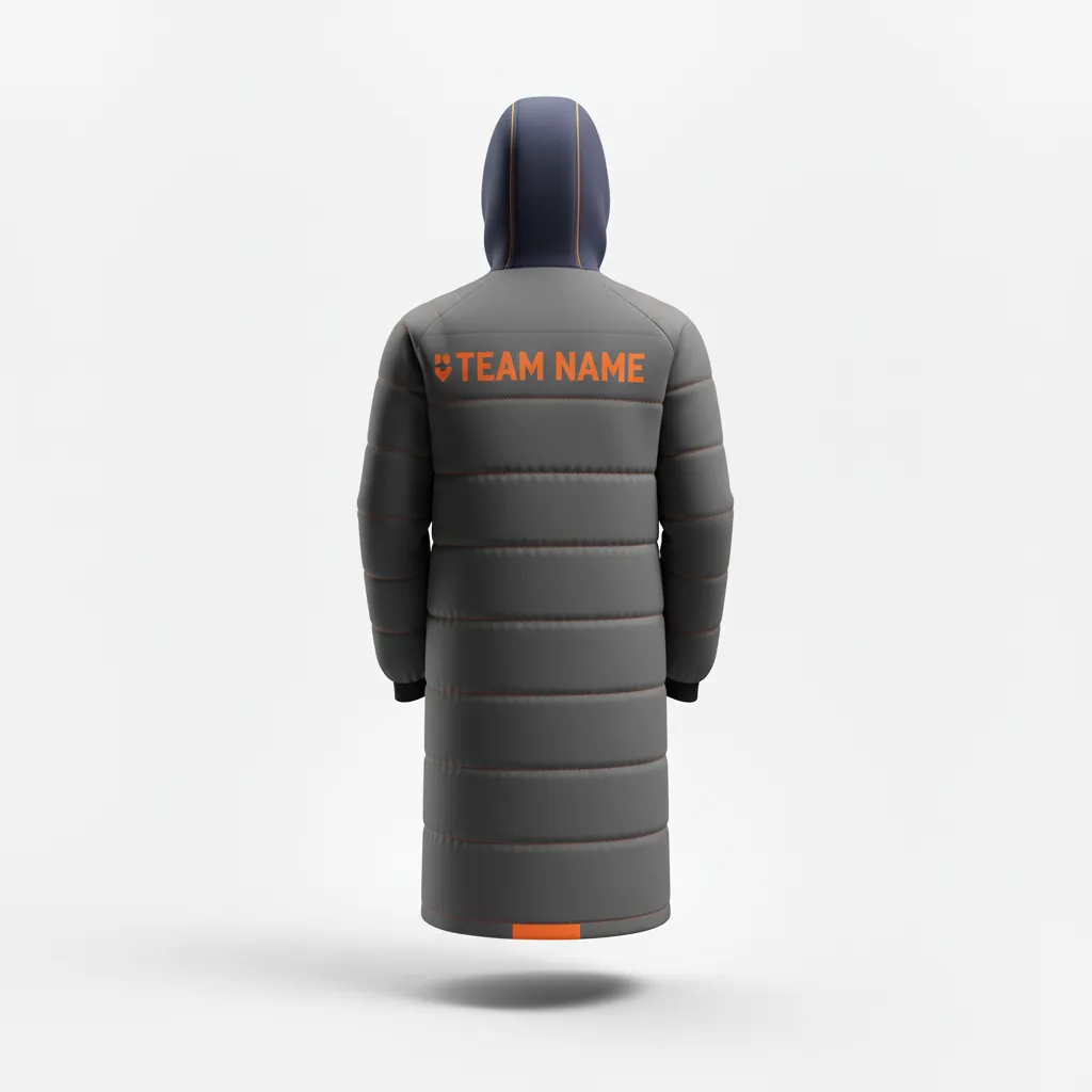 Custom Soccer Bench Jacket - Orange - Bench Coat Charcoal Neon - Back View - HAMCO Sports Inc.