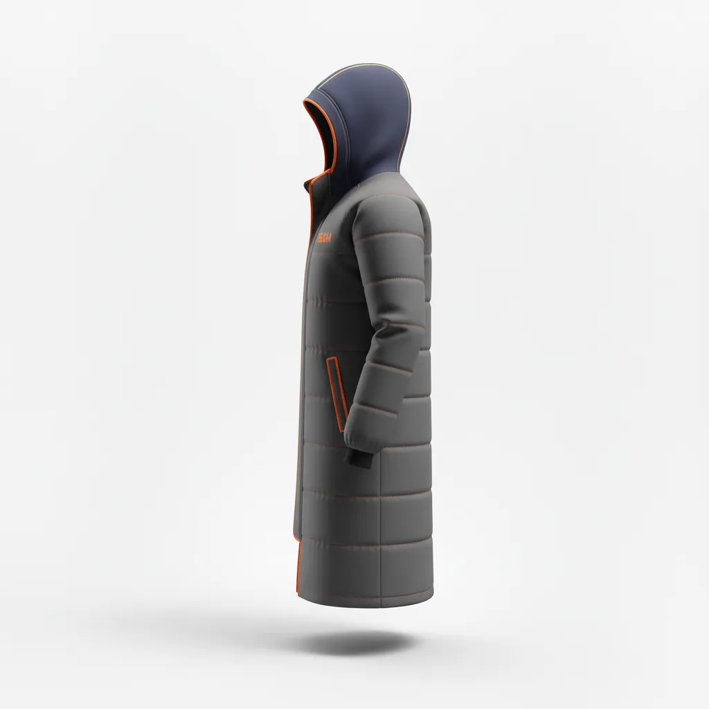 Custom Soccer Bench Jacket - Orange - Bench Coat Charcoal Neon - Side View - HAMCO Sports Inc.