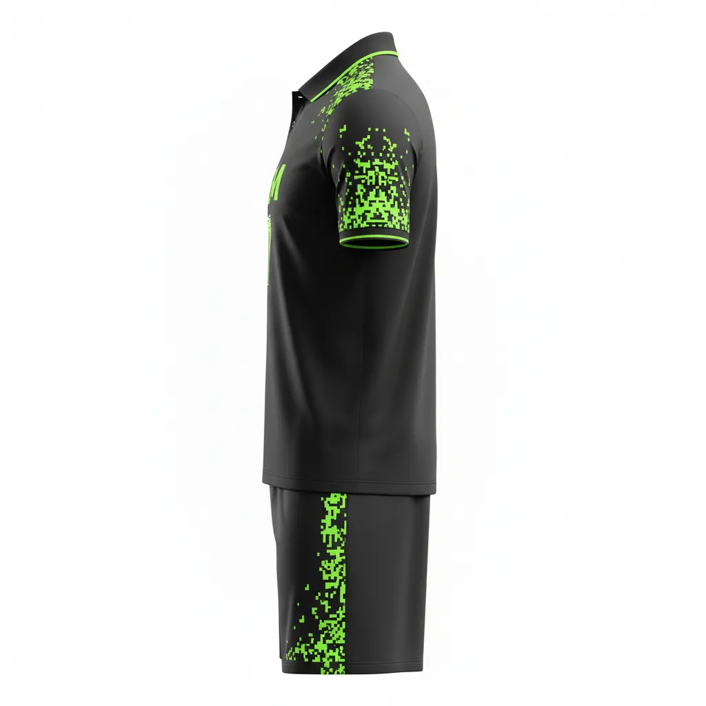 Custom Soccer Collard Soccer Uniform - Black, Green - Collared Uniform Neon Digital - Side View - HAMCO Sports Inc.