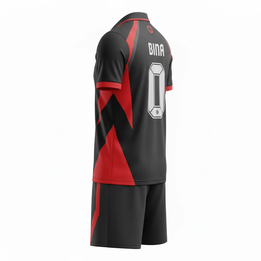 Custom Soccer Collard Soccer Uniform - Black, Red, Grey - Collared Uniform Modern Tech - Back View - HAMCO Sports Inc.