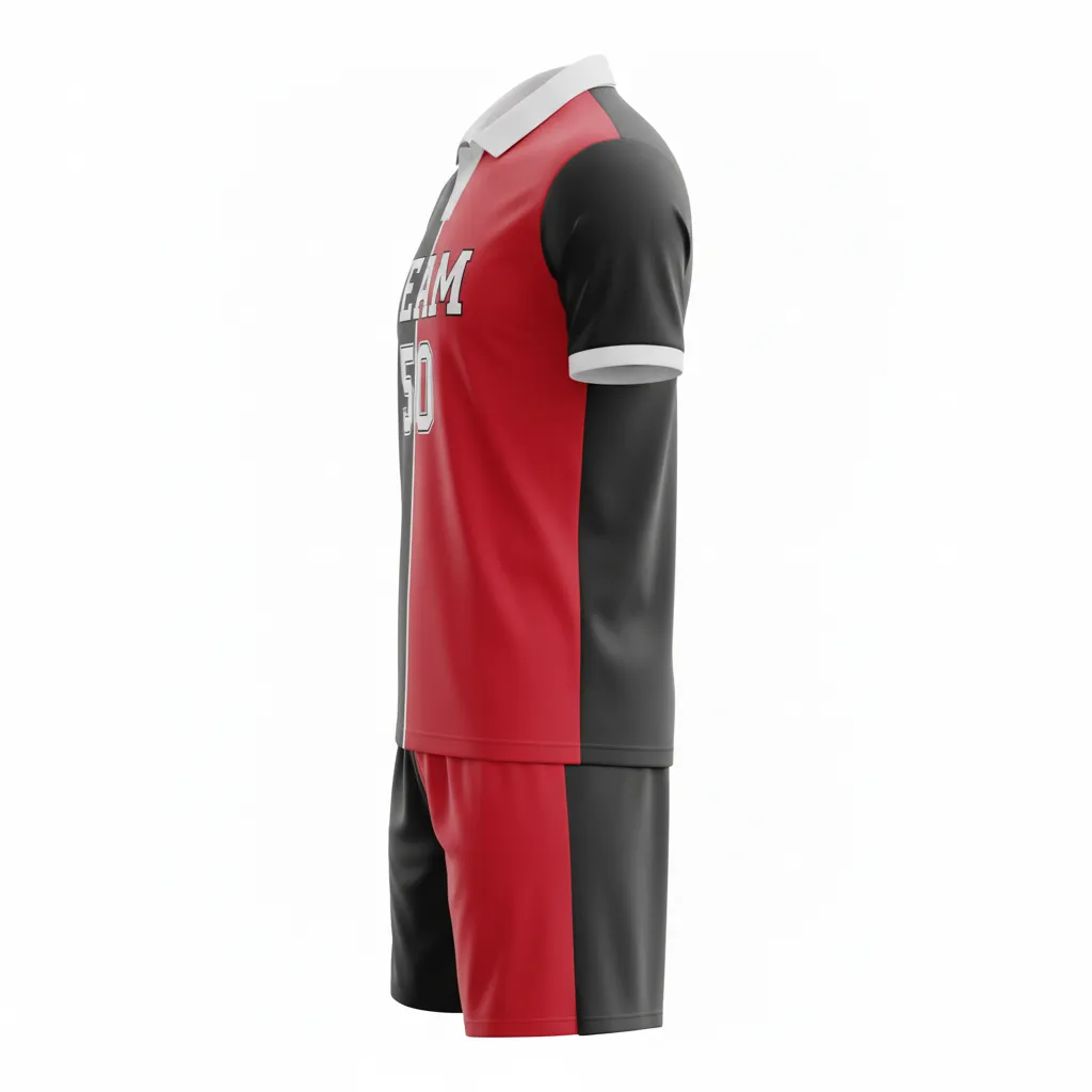 Custom Soccer Collard Soccer Uniform - Black, Red, White - Collared Uniform Split - Side View - HAMCO Sports Inc.