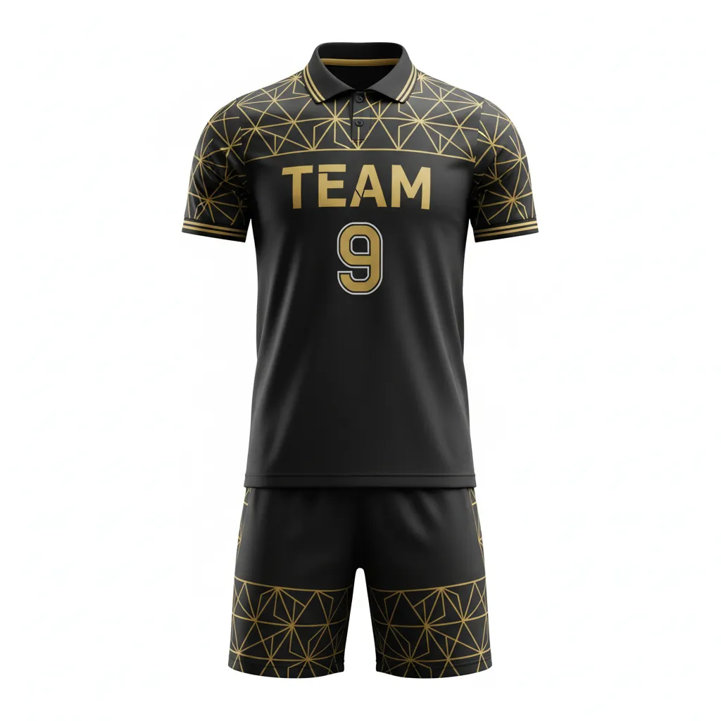 Custom Soccer Collard Soccer Uniform - Black, Gold - Collared Uniform Vegas Diamond Pattern - Front View - HAMCO Sports Inc.