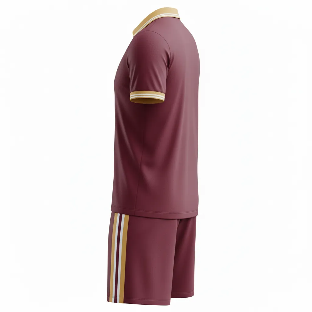 Custom Soccer Collard Soccer Uniform - Burgundy, Gold, White - Collared Uniform Elegant - Back View - HAMCO Sports Inc.