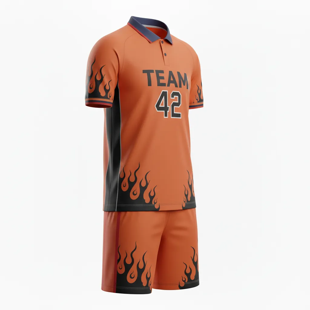 Custom Soccer Collard Soccer Uniform - Burnt, Orange, Black - Collared Uniform Flame - Front View - HAMCO Sports Inc.