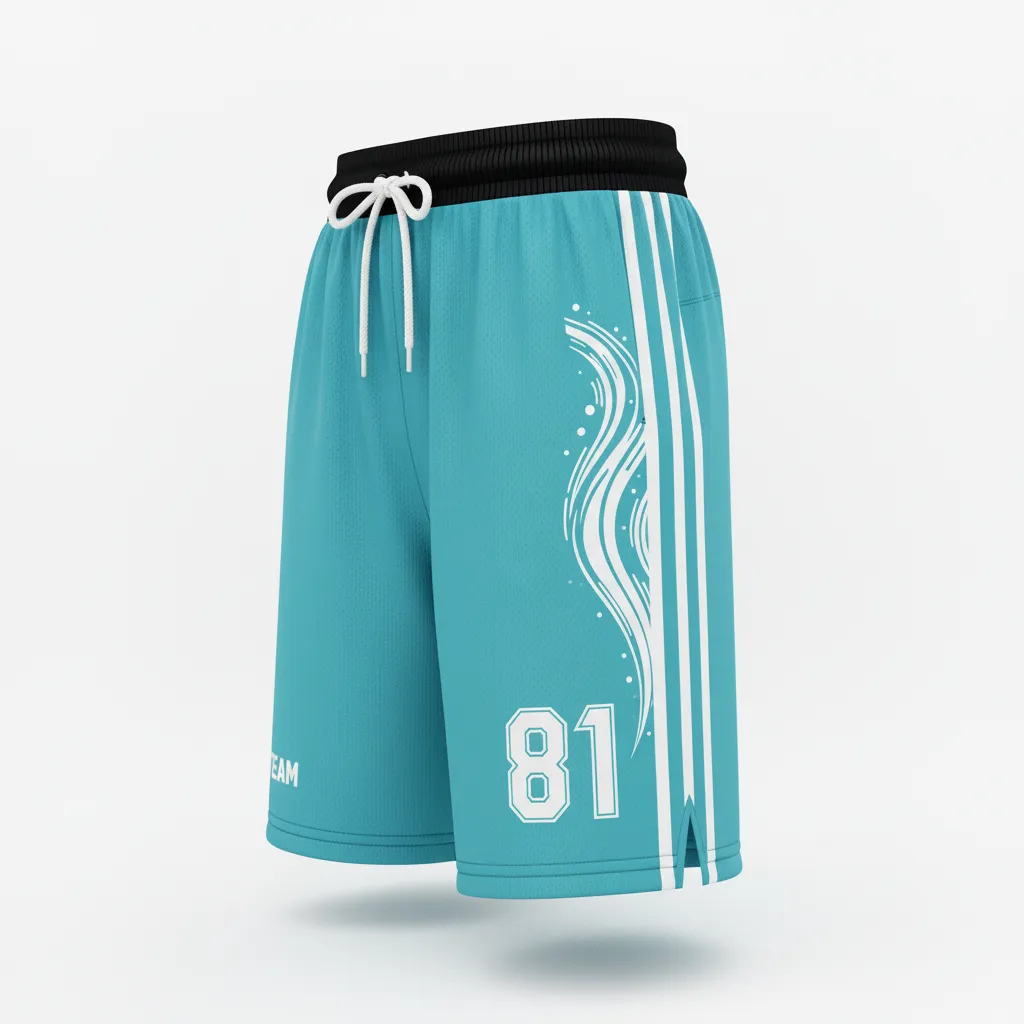Custom Soccer Custom Soccer Shorts - White - Shorts Aqua Wave - Side View - HAMCO Sports Inc.