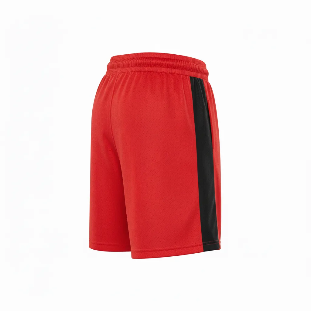 Custom Soccer Custom Soccer Shorts - Red, Black - Shorts Athletic Side Panels - Back View - HAMCO Sports Inc.