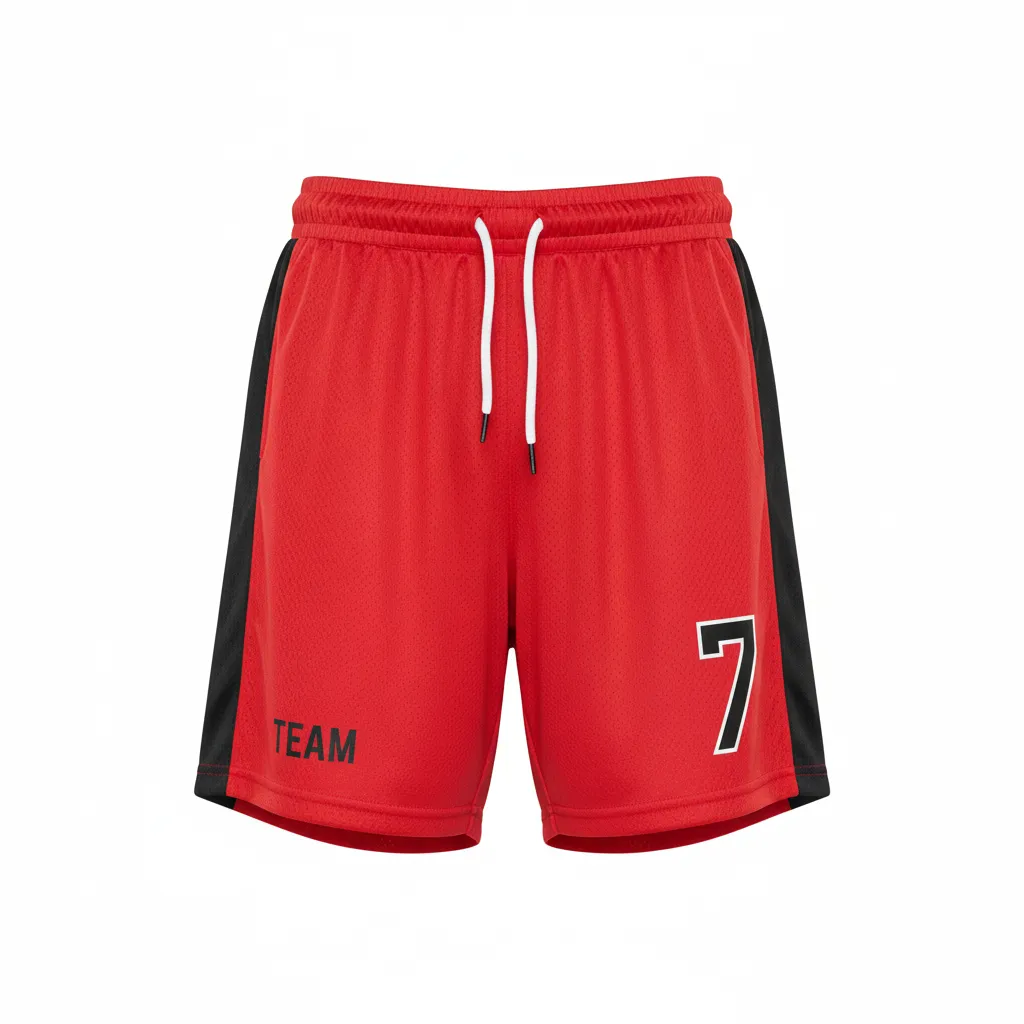 Custom Soccer Custom Soccer Shorts - Red, Black - Shorts Athletic Side Panels - Front View - HAMCO Sports Inc.