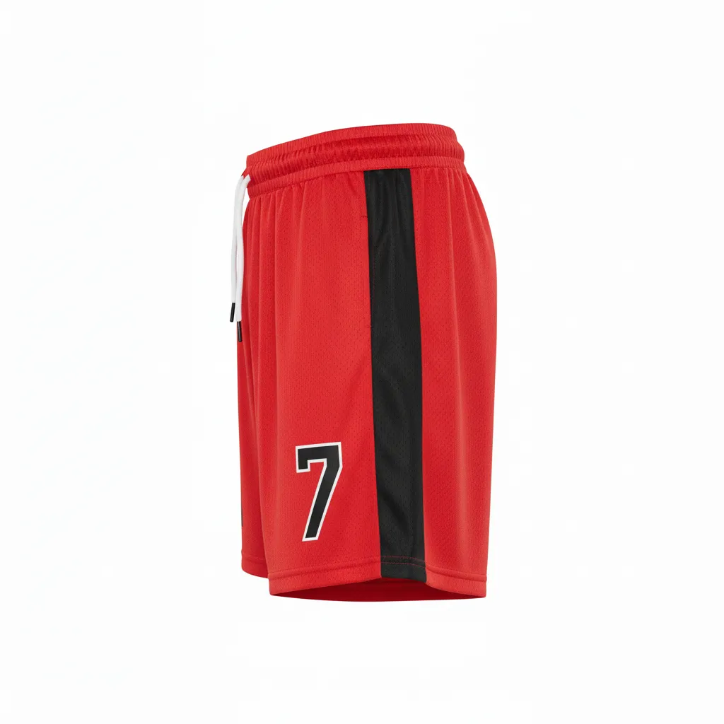 Custom Soccer Custom Soccer Shorts - Red, Black - Shorts Athletic Side Panels - Side View - HAMCO Sports Inc.