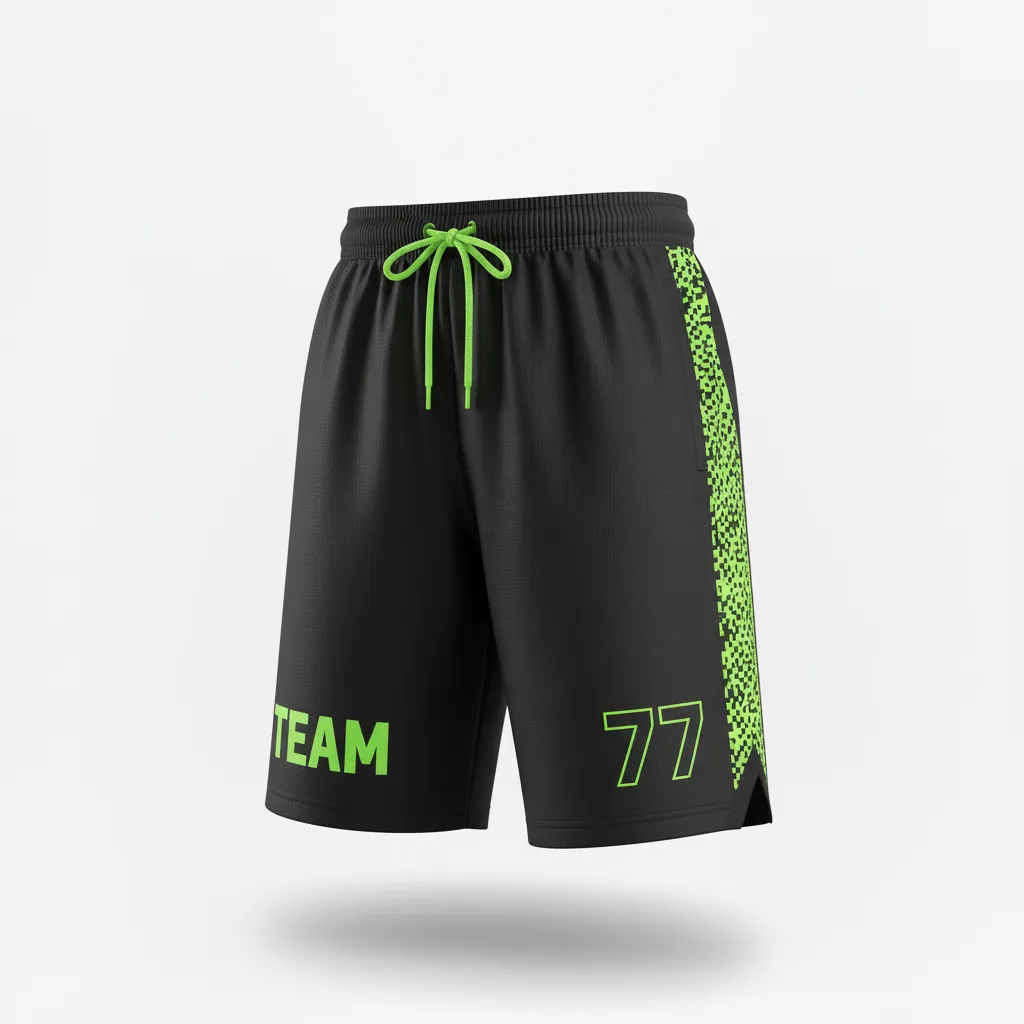 Custom Soccer Custom Soccer Shorts - Black, Green - Shorts Neon Digital - Front View - HAMCO Sports Inc.