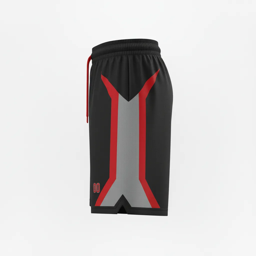 Custom Soccer Custom Soccer Shorts - Black, Red, Grey - Shorts Modern - Back View - HAMCO Sports Inc.