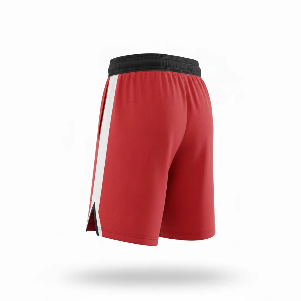 Custom Soccer Custom Soccer Shorts - Black, Red - Shorts Split - Back View - HAMCO Sports Inc.