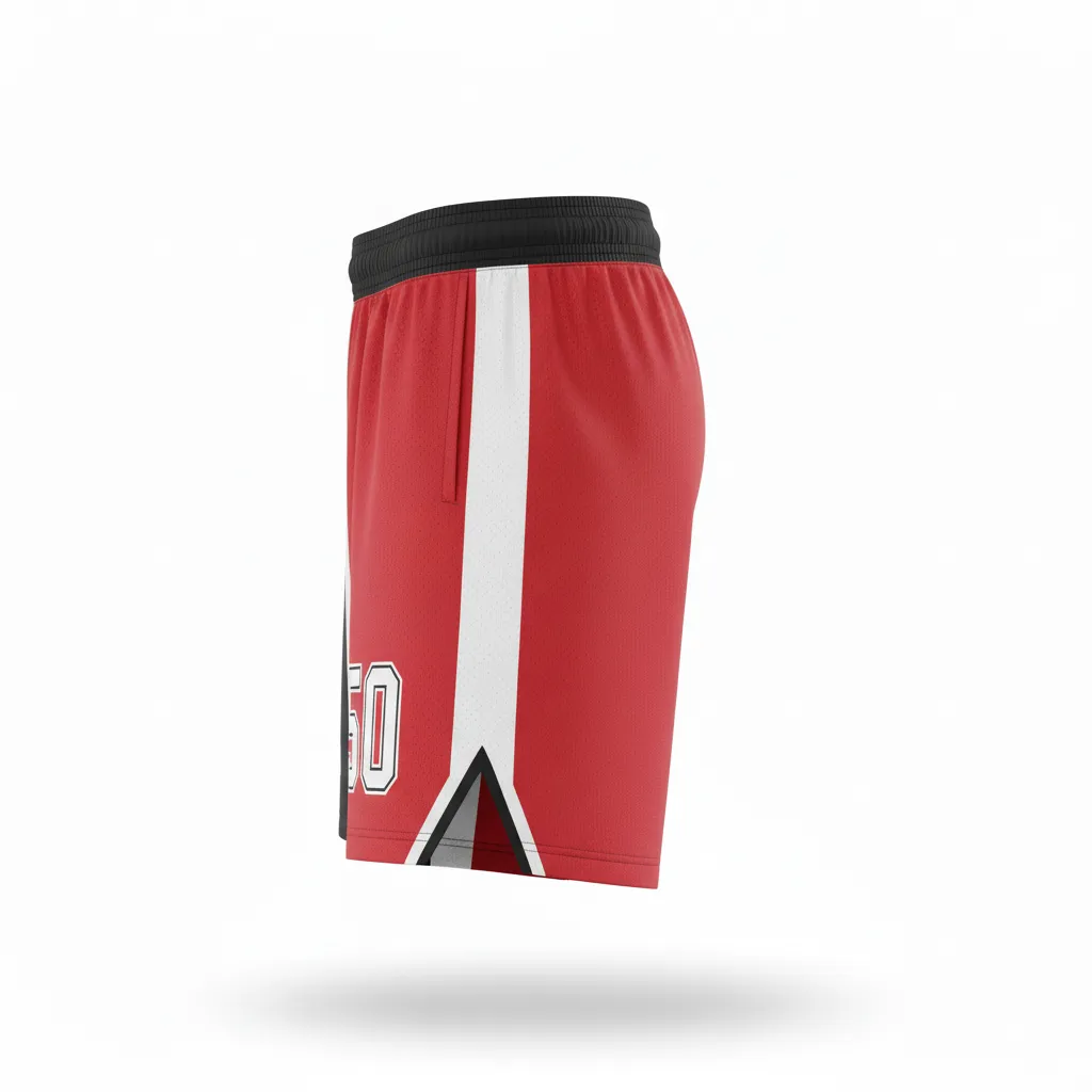 Custom Soccer Custom Soccer Shorts - Black, Red - Shorts Split - Side View - HAMCO Sports Inc.