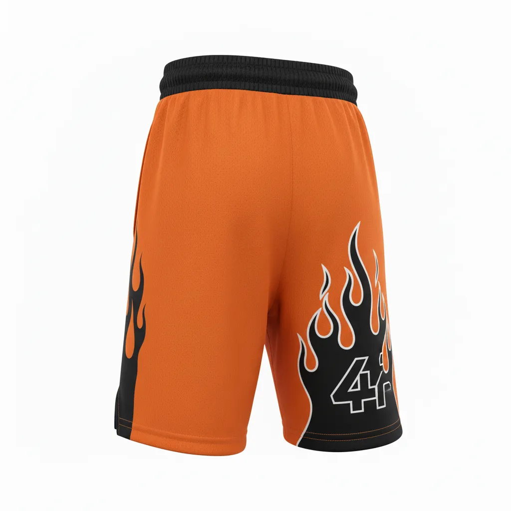 Custom Soccer Custom Soccer Shorts - Burnt, Orange, Black - Shorts Flame - Back View - HAMCO Sports Inc.