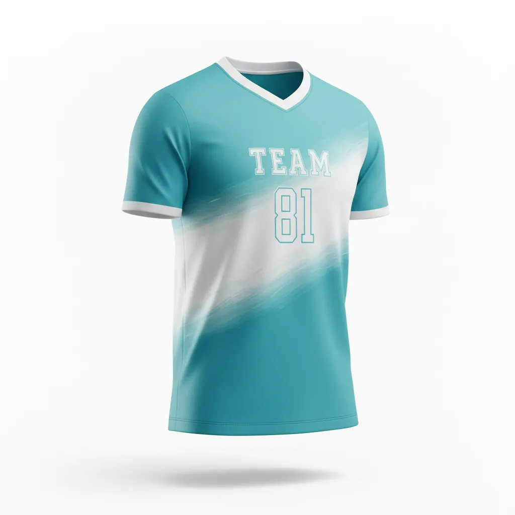 Custom Soccer Custom V Neck Soccer Jersey - White - Vneck Jersey Aqua Wave - Front View - HAMCO Sports Inc.