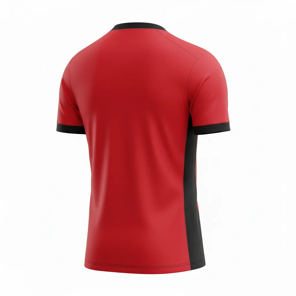 Custom Soccer Custom V Neck Soccer Jersey - Red, Black - Vneck Jersey Athletic Shoulder Panels - Back View - HAMCO Sports Inc.