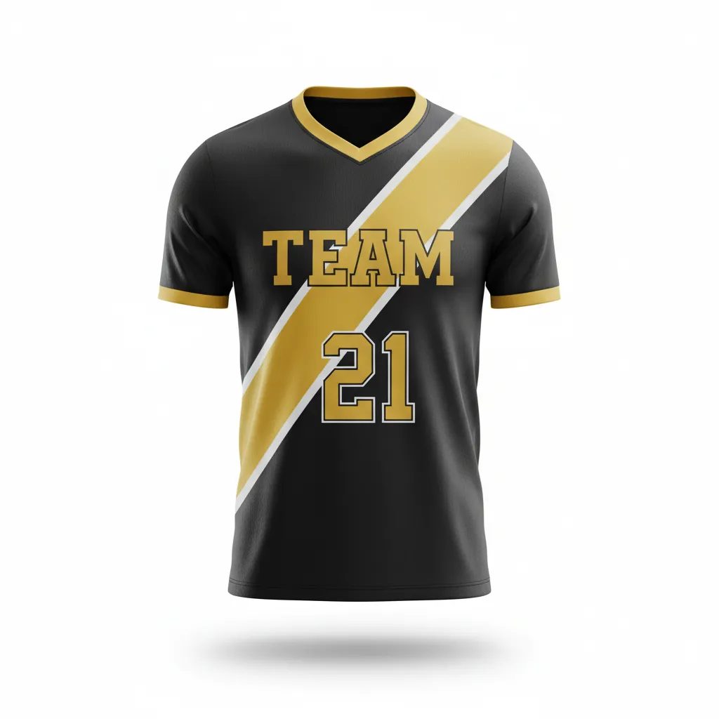 Custom Soccer Custom V Neck Soccer Jersey - Black, Gold, White - Vneck Jersey Vegas - Front View - HAMCO Sports Inc.