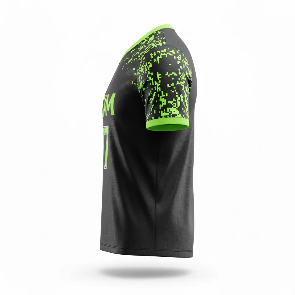 Custom Soccer Custom V Neck Soccer Jersey - Black, Green - Vneck Jersey Neon Digital - Side View - HAMCO Sports Inc.