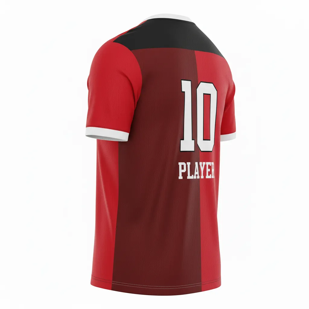 Custom Soccer Custom V Neck Soccer Jersey - Black, Red, White - Vneck Jersey Split - Back View - HAMCO Sports Inc.