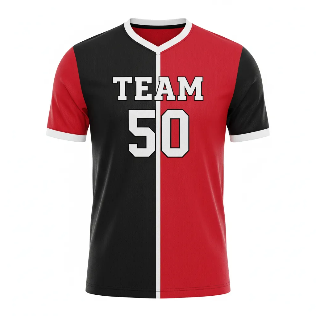 Custom Soccer Custom V Neck Soccer Jersey - Black, Red, White - Vneck Jersey Split - Front View - HAMCO Sports Inc.