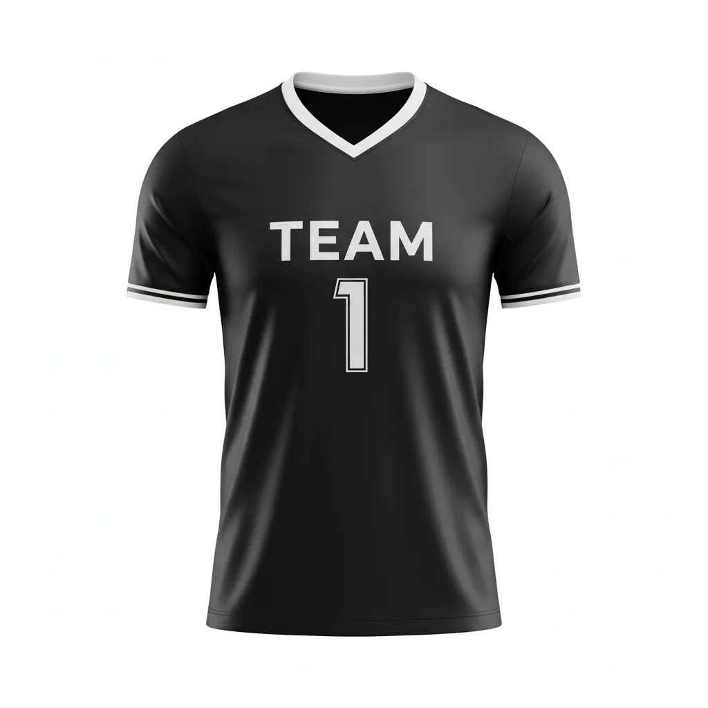 Custom Soccer Custom V Neck Soccer Jersey - Black, White - Vneck Jersey Minimalist - Front View - HAMCO Sports Inc.
