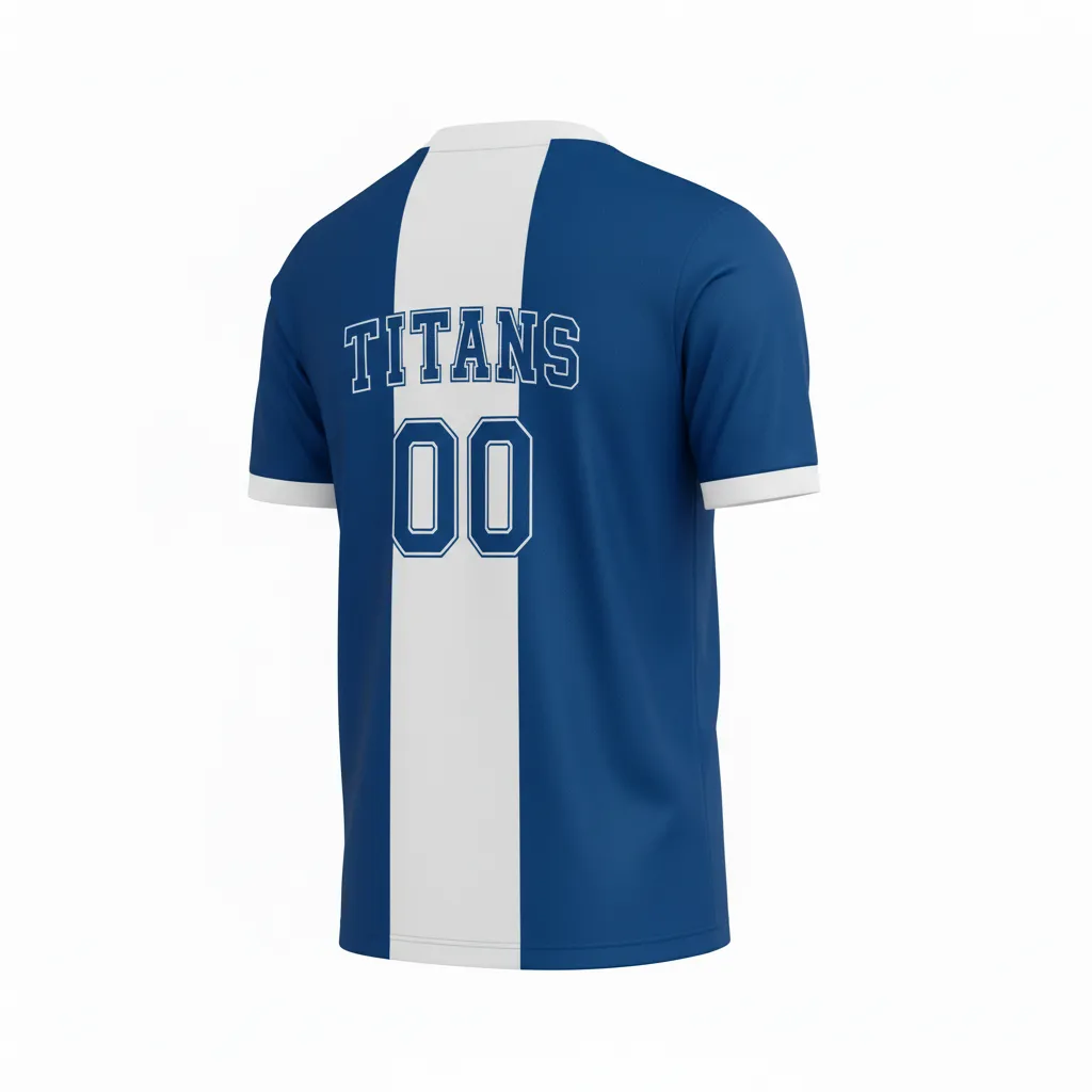 Custom Soccer Custom V Neck Soccer Jersey - Blue, White, Red - Vneck Jersey French - Back View - HAMCO Sports Inc.