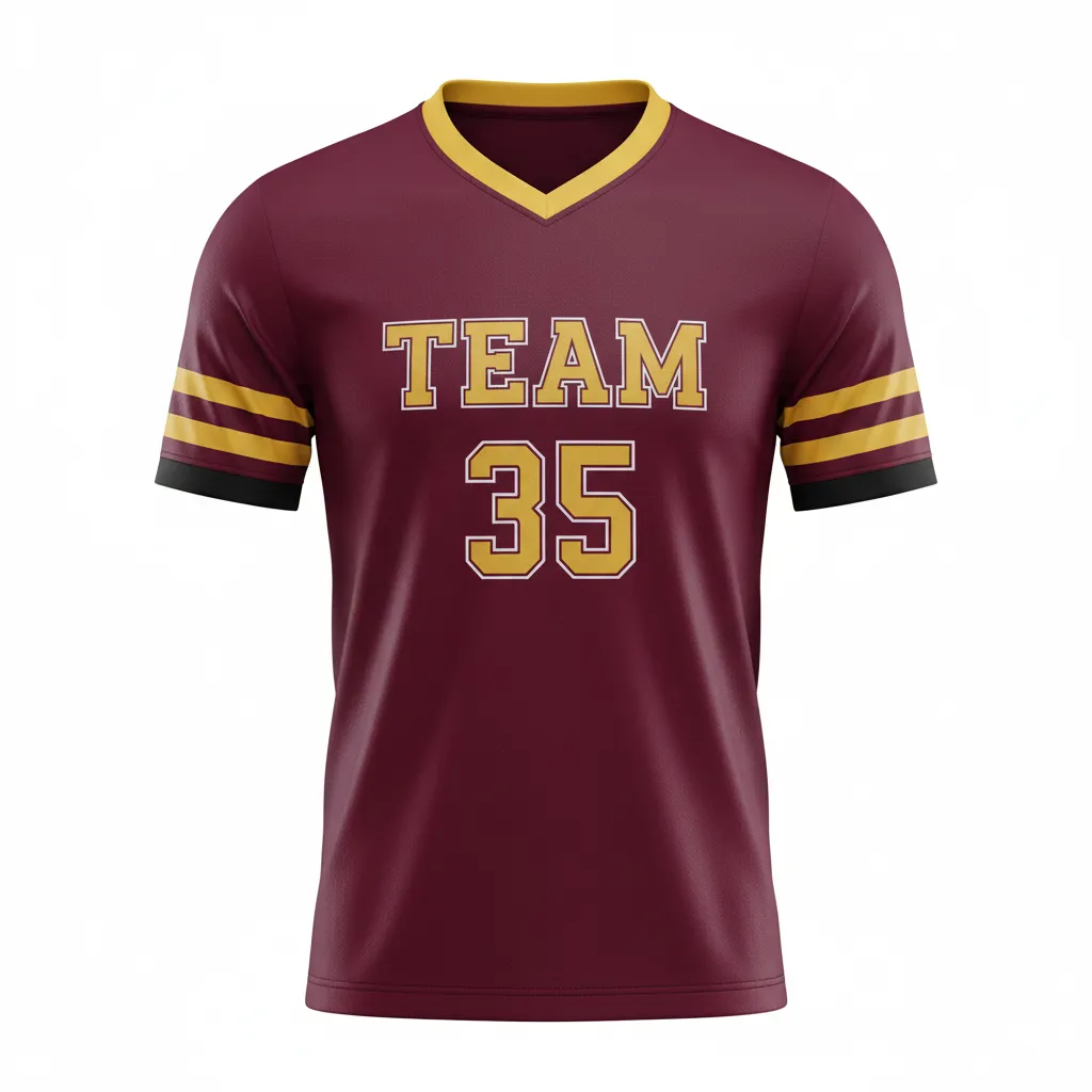 Custom Soccer Custom V Neck Soccer Jersey - Burgundy, Gold, White - Vneck Jersey Classic - Front View - HAMCO Sports Inc.